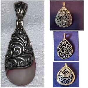 Lot of 4 Pendants/ 1=925 Sterling Silver Teardrop/ 3=Premier Designs Enhancers